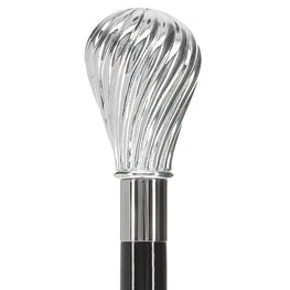 Silver 925r Spiral Bulb Knob Walking Stick with Black Beechwood Shaft