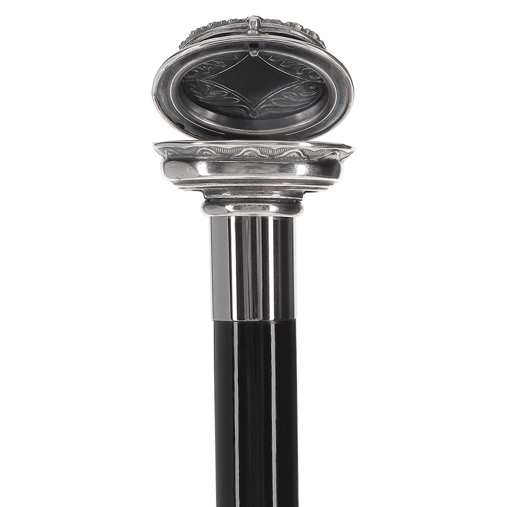 Italian Luxury: Pillbox Knob Stick, Swarovski Crystals, 925r Silver
