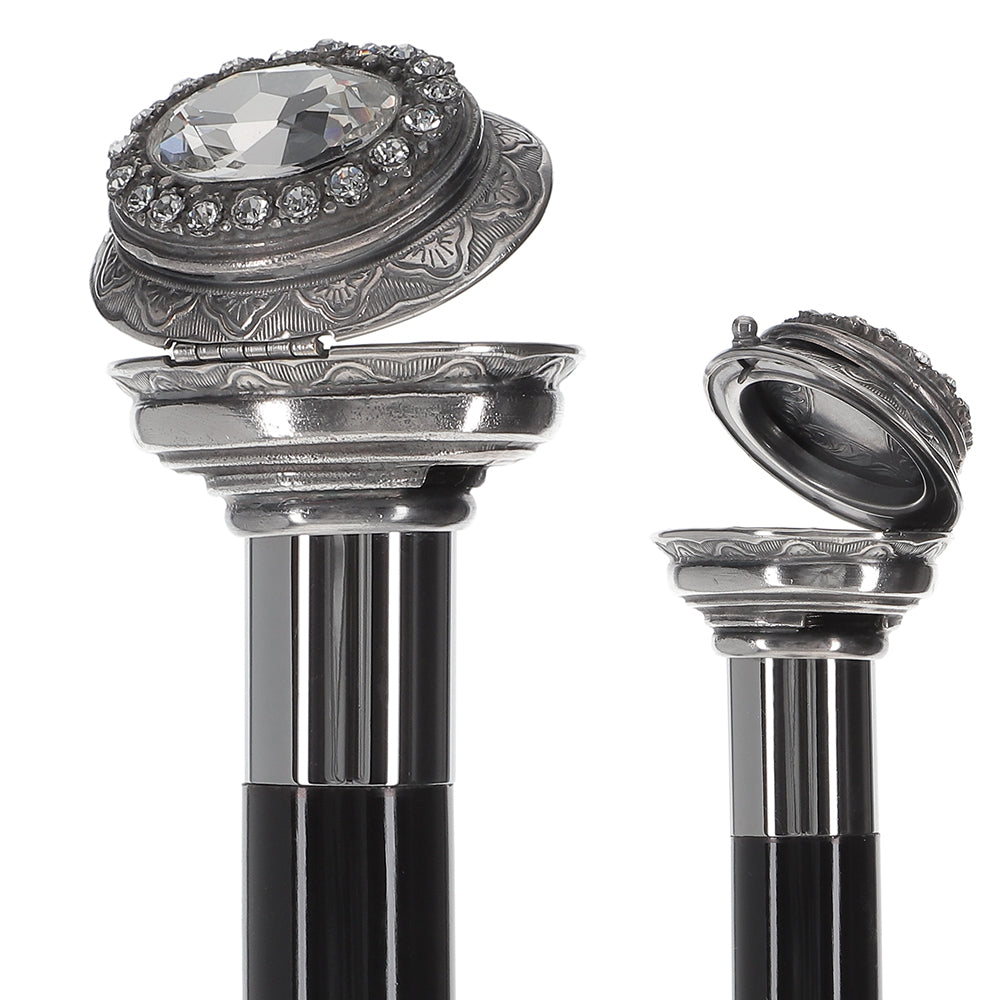 Italian Luxury: Pillbox Knob Stick, Swarovski Crystals, 925r Silver