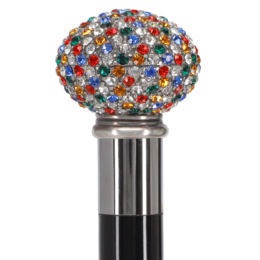 Multi-Colored Swarovski Crystal Encrusted Small Knob Walking Stick with Black Beachwood Shaft