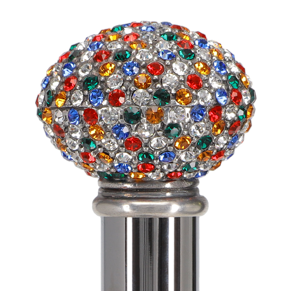 Multi-Colored Swarovski Crystal Encrusted Small Knob Walking Stick with Black Beachwood Shaft