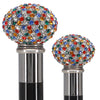 Multi-Colored Swarovski Crystal Encrusted Small Knob Walking Stick with Black Beachwood Shaft