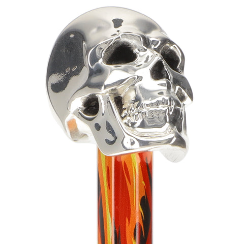 Silver 925r Skull Walking Stick with Black Flame detailed Shaft