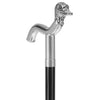 Scratch and Dent Silver 925r Duck Head Fritz Handle Walking Cane with Black Beechwood Shaft and Collar V2128