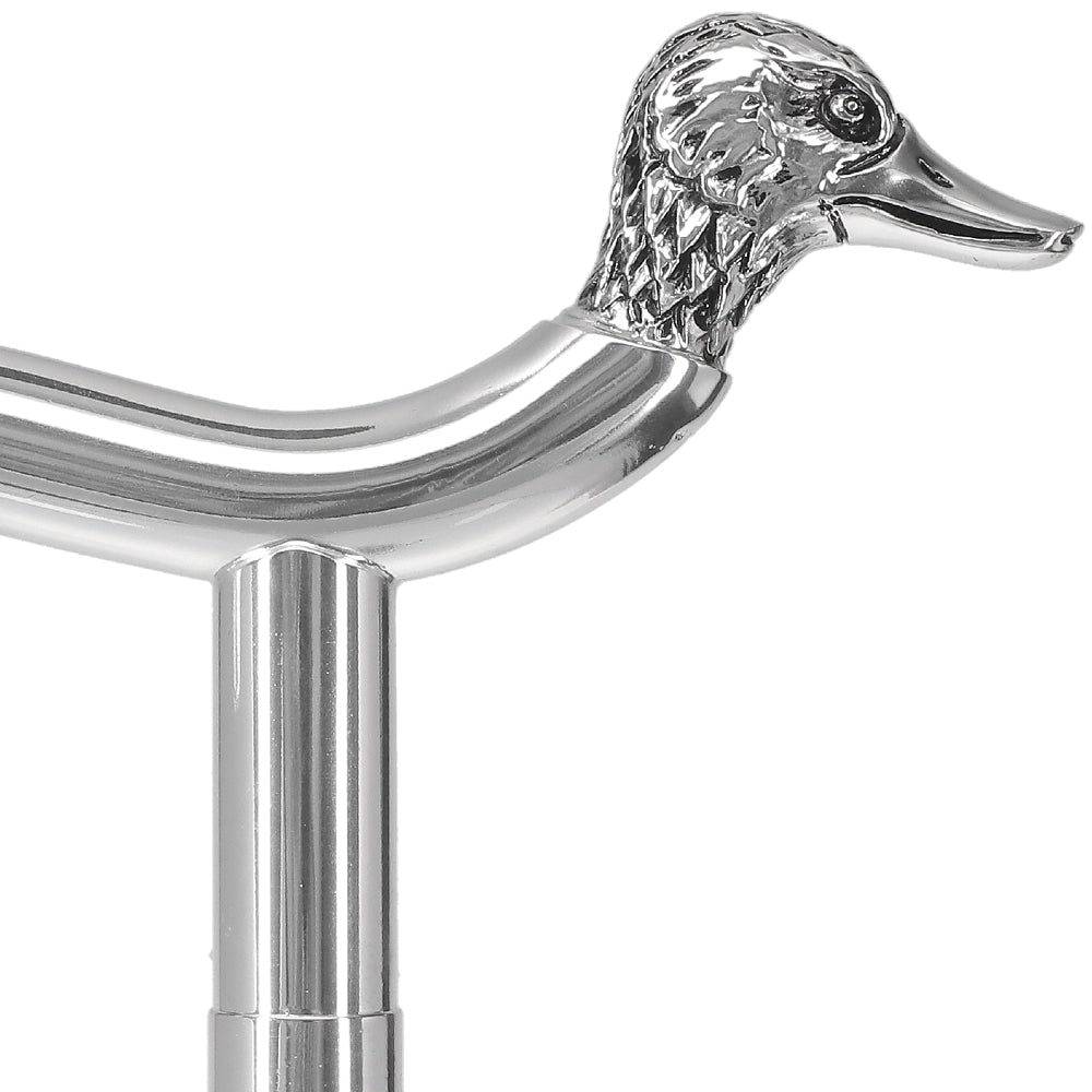 Scratch and Dent Silver 925r Duck Head Fritz Handle Walking Cane with Black Beechwood Shaft and Collar V2128