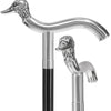 Scratch and Dent Silver 925r Duck Head Fritz Handle Walking Cane with Black Beechwood Shaft and Collar V2128