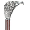 Silver 925r Hawk Head Walking Cane with Stained Beechwood Shaft and Collar