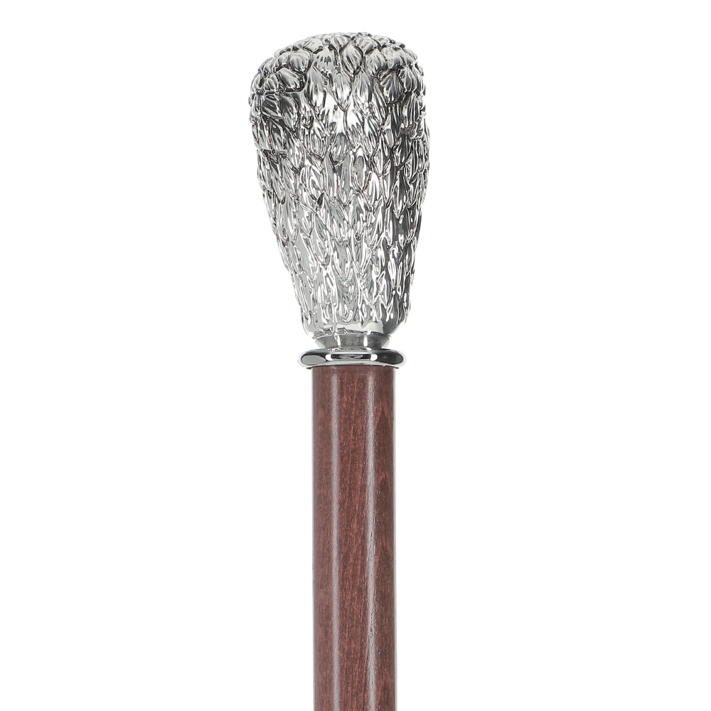 Silver 925r Hawk Head Walking Cane with Stained Beechwood Shaft and Collar