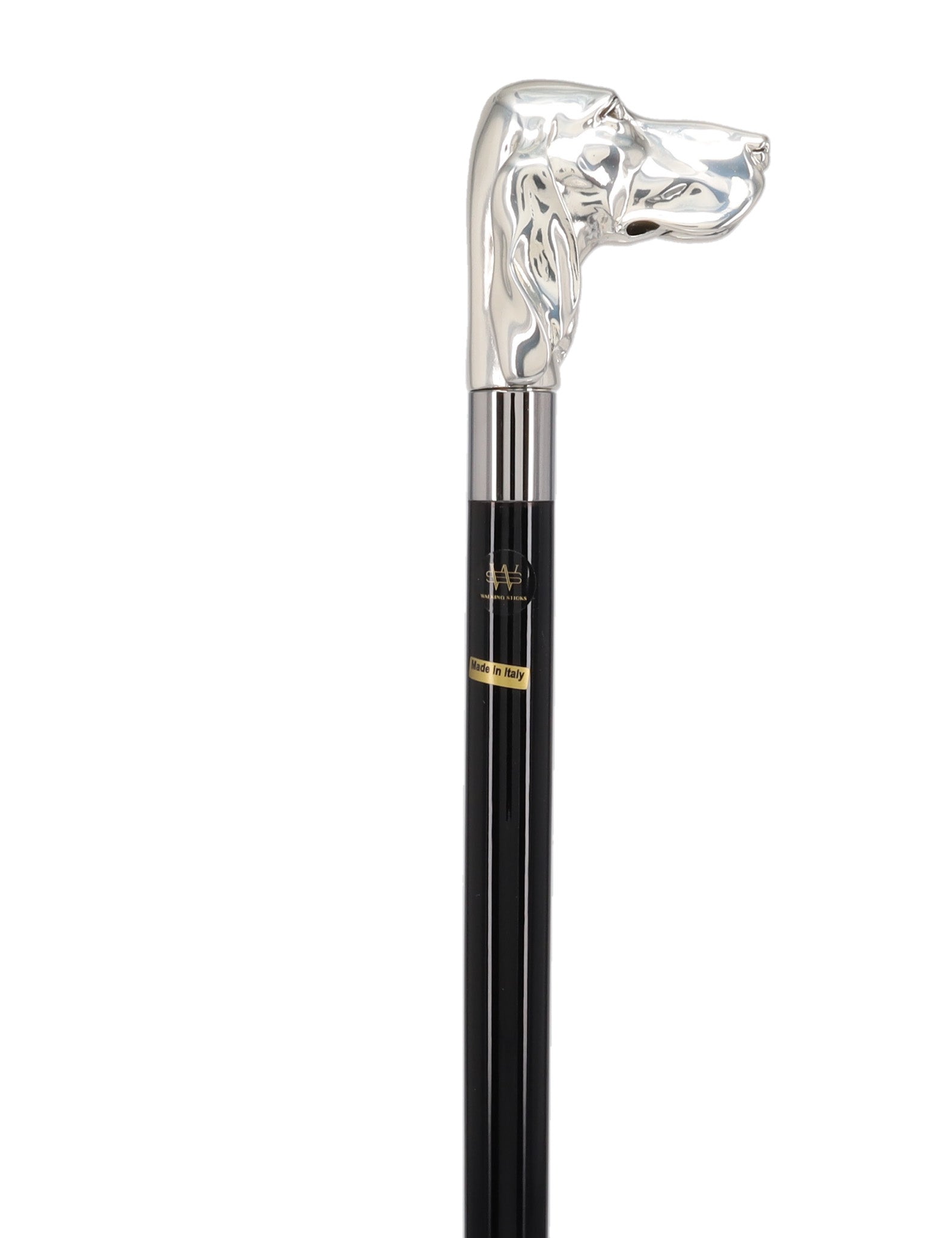 Silver Plated Hound Handle Walking Stick With Beechwood Shaft and Silver Collar