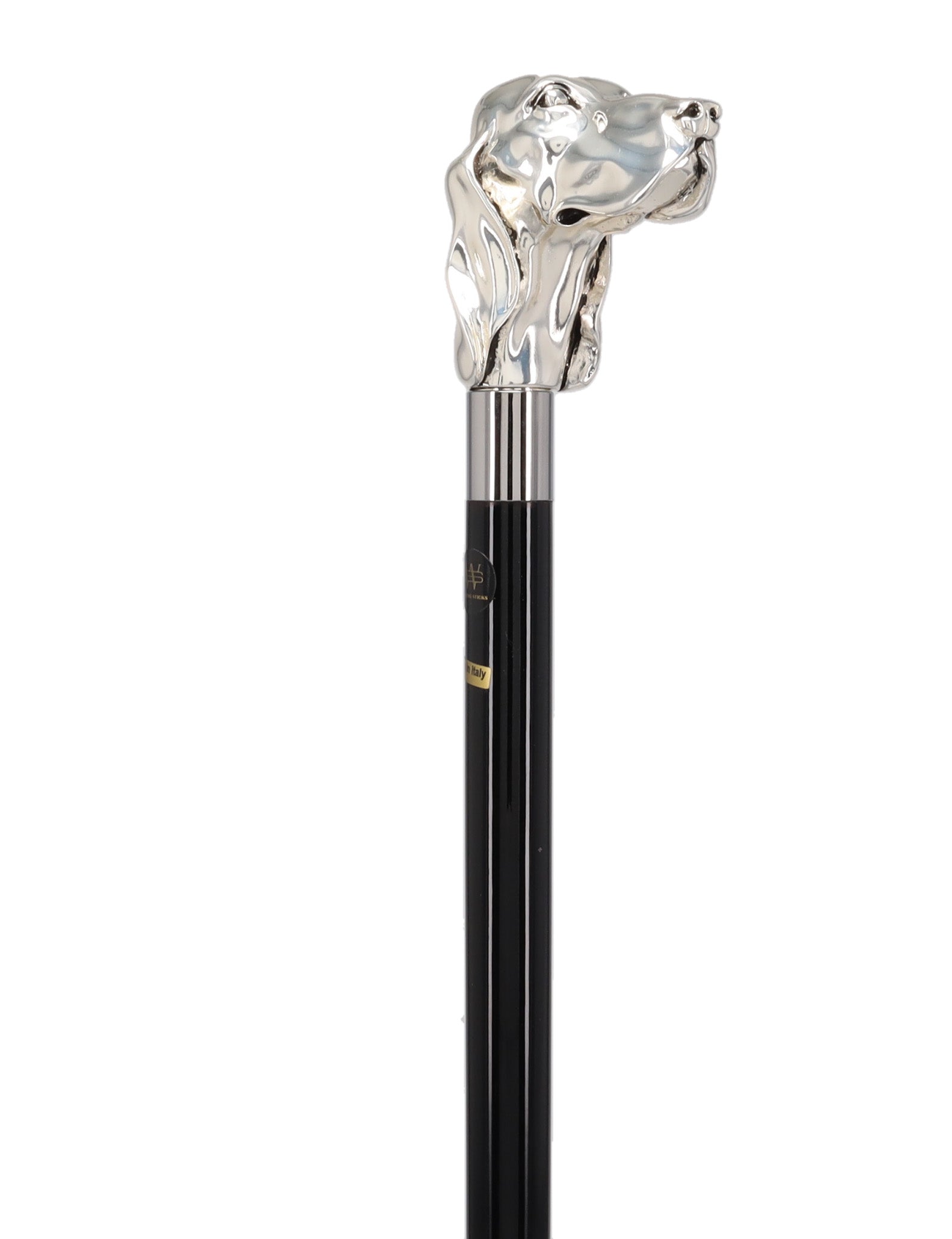 Silver Plated Hound Handle Walking Stick With Beechwood Shaft and Silver Collar