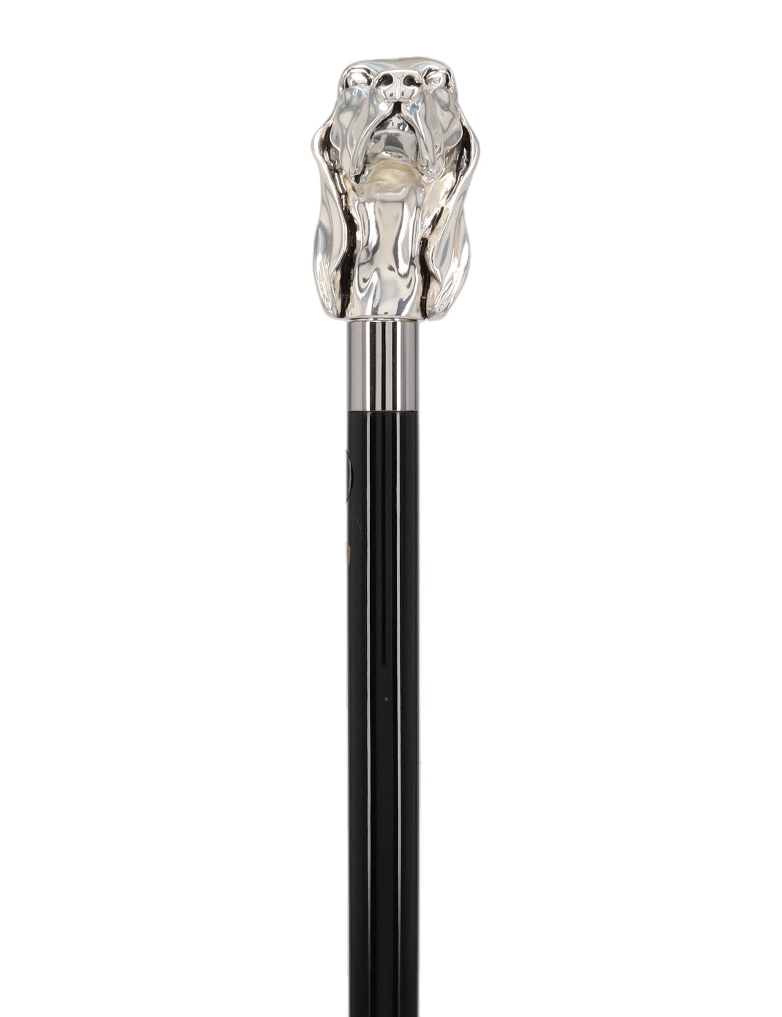 Silver Plated Hound Handle Walking Stick With Beechwood Shaft and Silver Collar