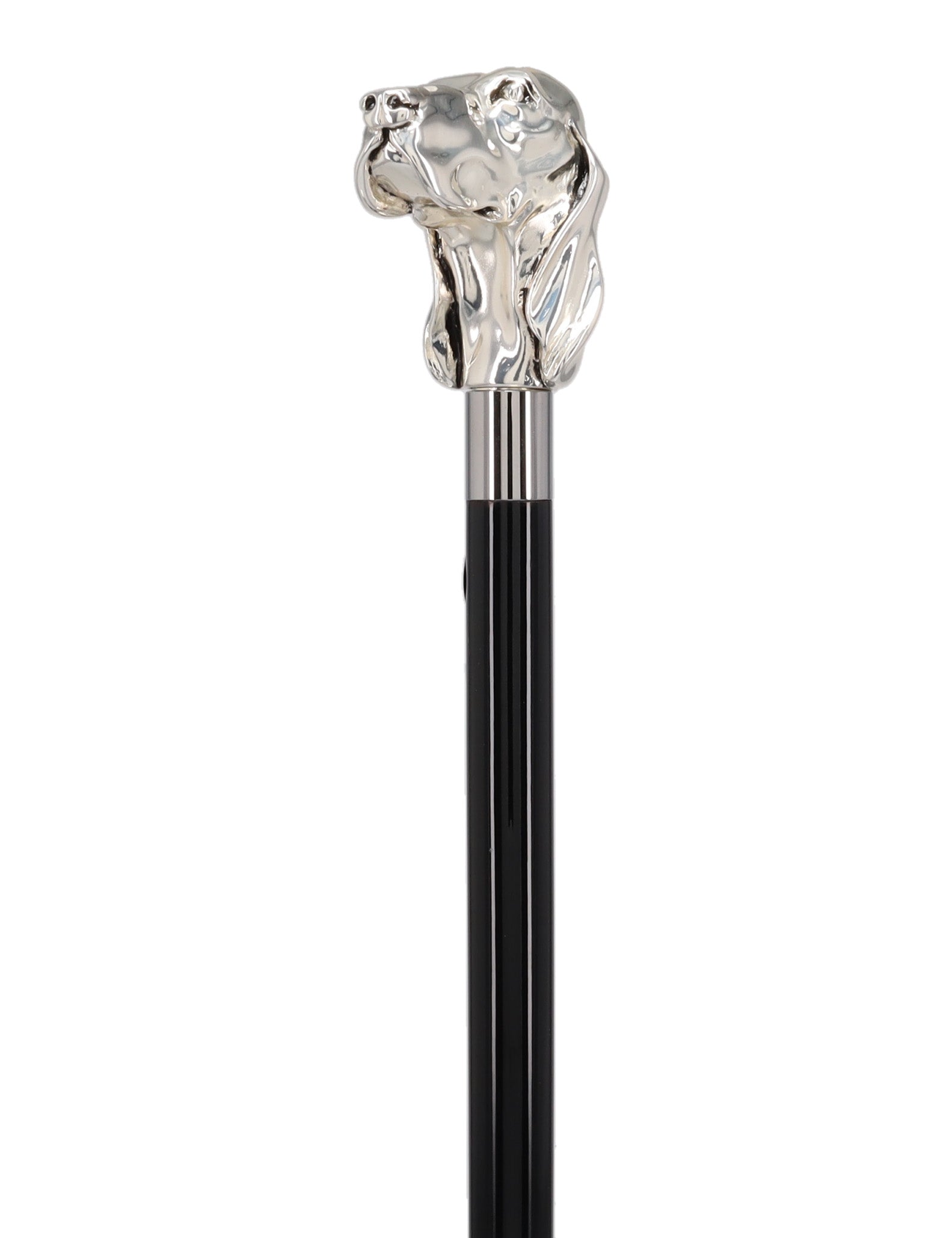Silver Plated Hound Handle Walking Stick With Beechwood Shaft and Silver Collar