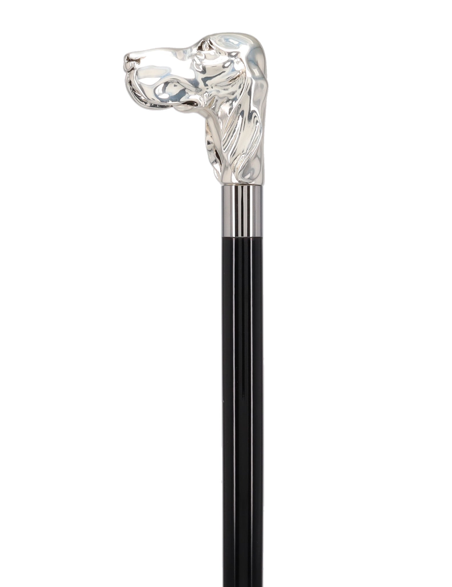 Silver Plated Hound Handle Walking Stick With Beechwood Shaft and Silver Collar