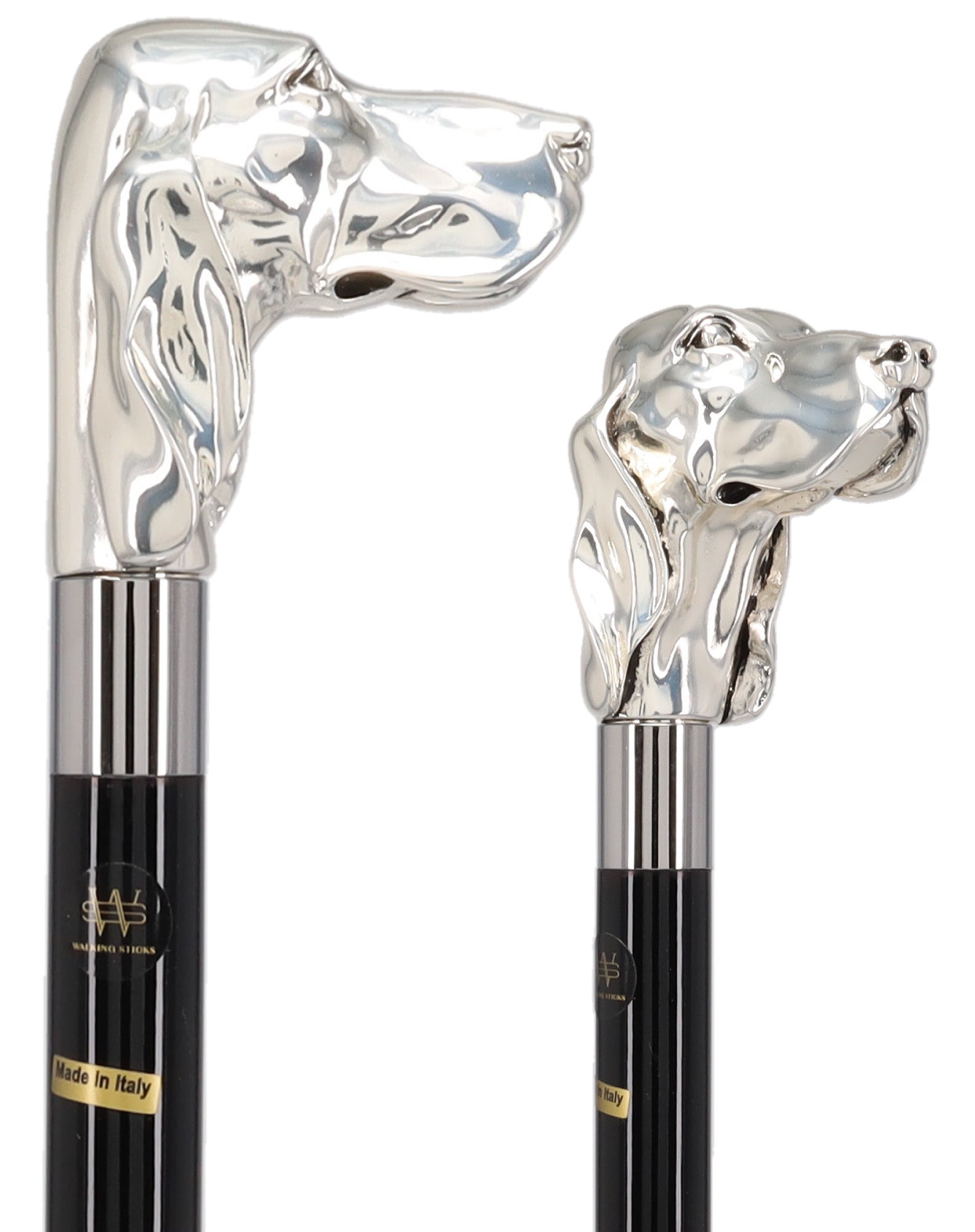 Silver Plated Hound Handle Walking Stick With Beechwood Shaft and Silver Collar