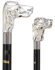Silver Plated Hound Handle Walking Stick With Beechwood Shaft and Silver Collar