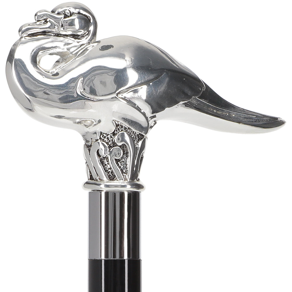 Silver 925r Swan Walking Stick w/ Black Beechwood Shaft | Agatha Christie's Poirot Cane