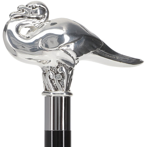 Silver 925r Swan Walking Stick w/ Black Beechwood Shaft