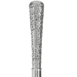 Silver 925r Vine Covered Elongated Knob Walking Stick with Black Beechwood Shaft