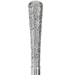 Scratch and Dent Silver 925r Vine Covered Elongated Knob Walking Stick with Black Beechwood Shaft V2415