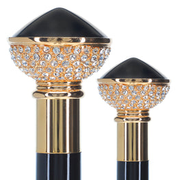 Black and Swarovski Crystal Encrusted Half Knob Walking Stick with Black Beechwood Shaft and Collar