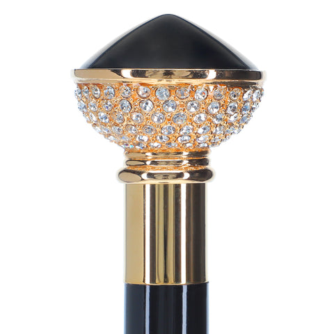 Black and Swarovski Crystal Encrusted Half Knob Walking Stick with Black Beechwood Shaft and Collar