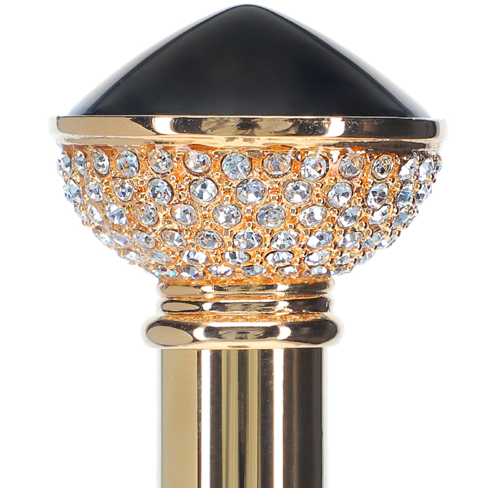 Black and Swarovski Crystal Encrusted Half Knob Walking Stick with Black Beechwood Shaft and Collar