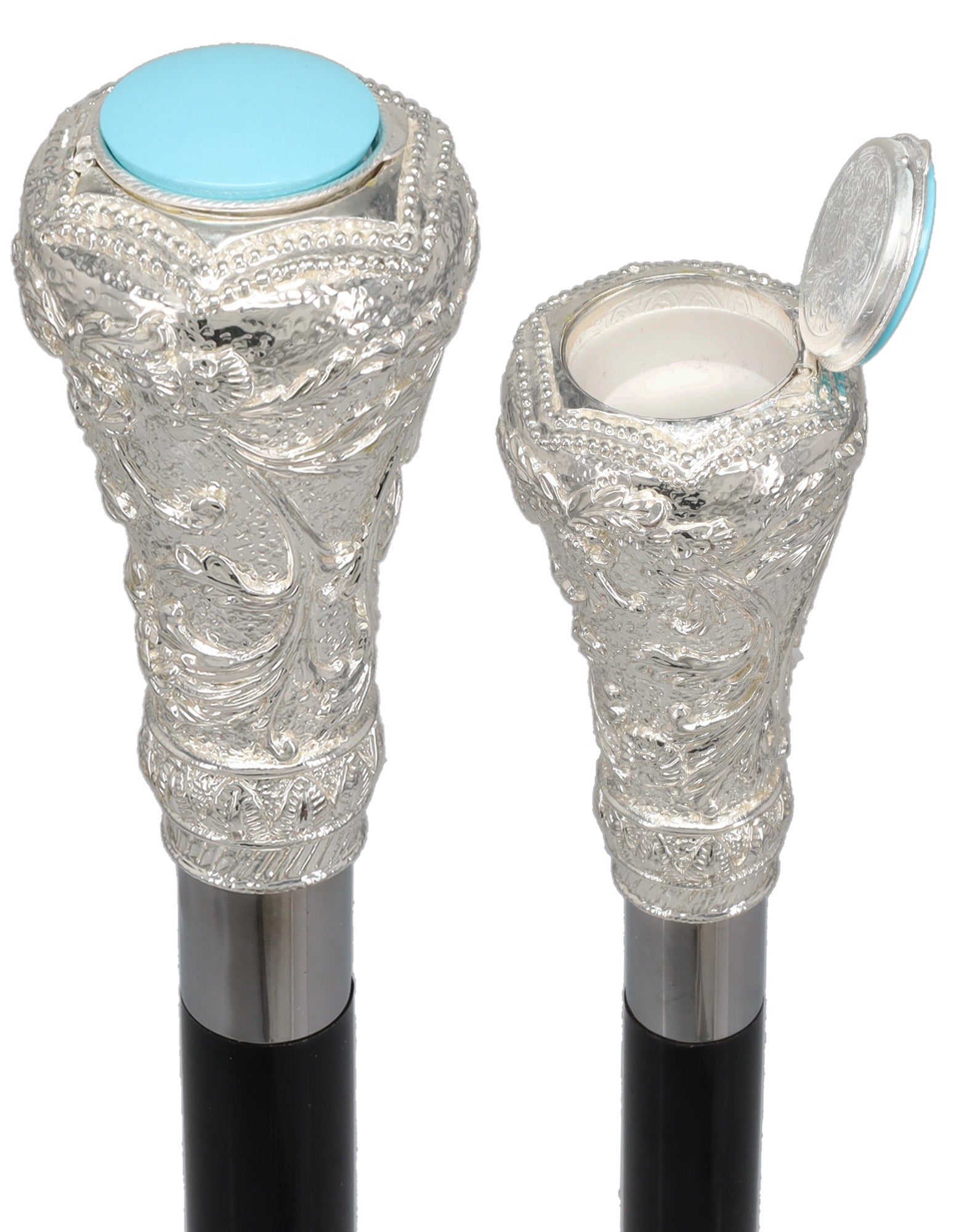 Italian Luxury: 925r Silver Knob Cane, Beechwood Shaft, Pillbox