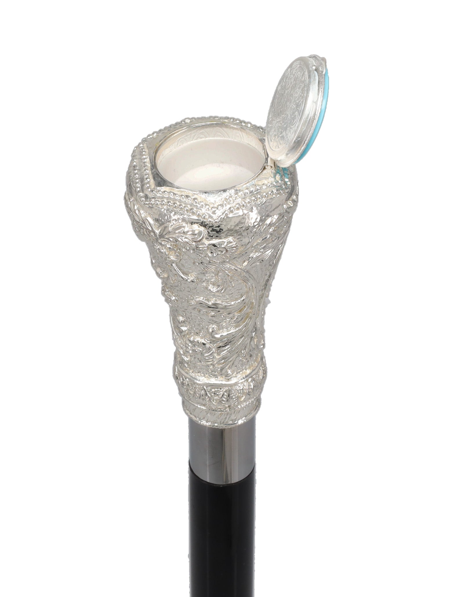 Italian Luxury: 925r Silver Knob Cane, Beechwood Shaft, Pillbox