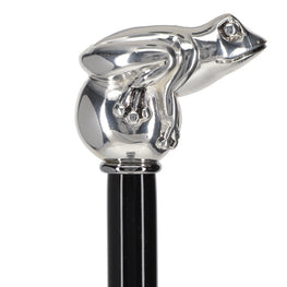 Silver 925r Frog Walking Stick with Black Beechwood Shaft and Collar