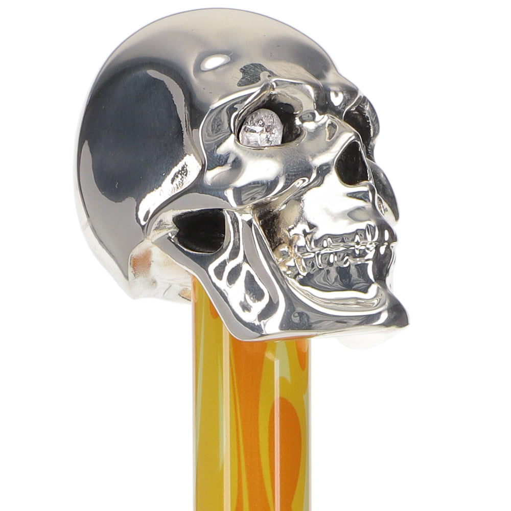 Silver 925r Skull Walking Stick With Swarovski Crystal Eyes Flame Shaft