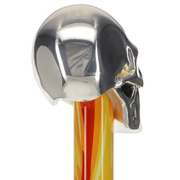 Scratch and Dent Silver 925r Skull Walking Stick With Swarovski Crystal Eyes Flame Shaft V1834