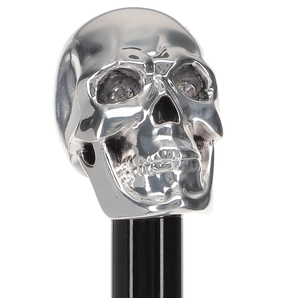 Silver 925r Skull Walking Stick with Swarovski Crystal Eyes and