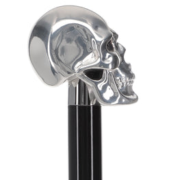 Silver 925r Skull Walking Stick with Swarovski Crystal Eyes and Black Beechwood Shaft