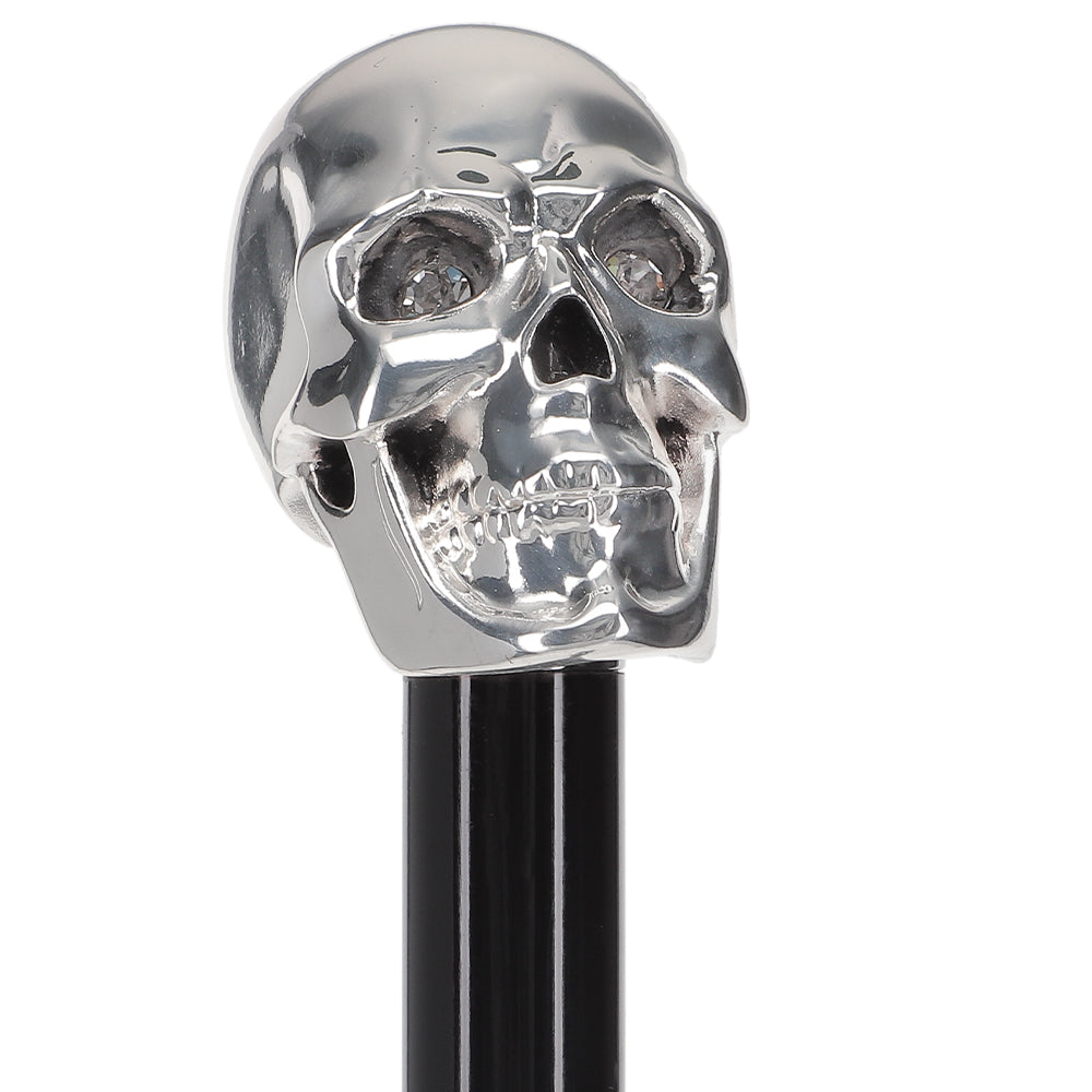 Italian Luxury: Skull Walking Stick, Swarovski Eyes, 925r Silver