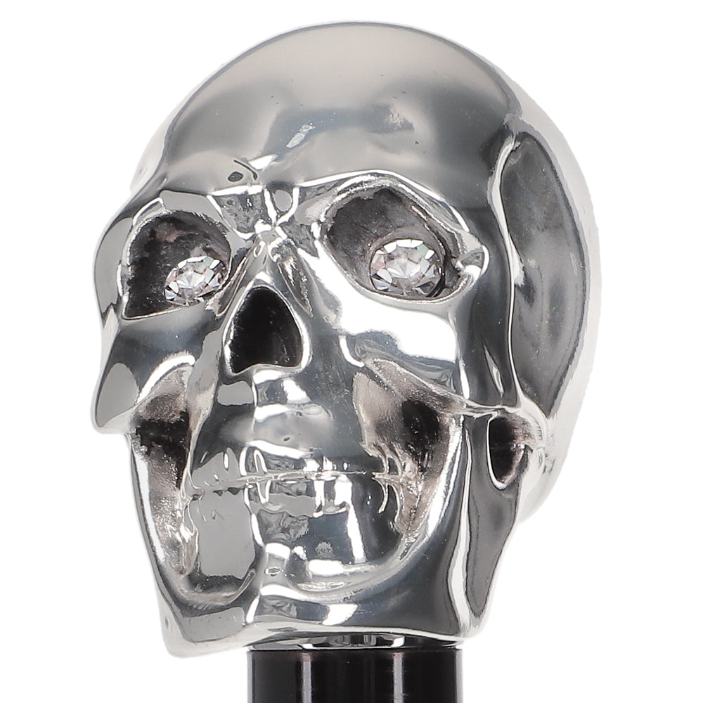 Italian Luxury: Skull Walking Stick, Swarovski Eyes, 925r Silver