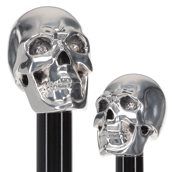 Italian Luxury: Skull Walking Stick, Swarovski Eyes, 925r Silver