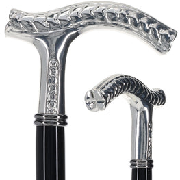 Italian Luxury: Embossed Leaves Cane, Crafted in 925r Silver
