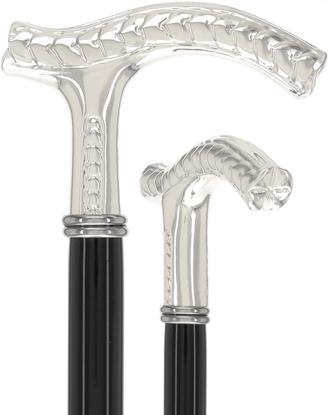 Italian Luxury: Embossed Leaves Cane, Crafted in 925r Silver