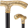 24K Gold Plated Embossed Fritz Handle Walking Cane with Black Beechwood Shaft and Collar