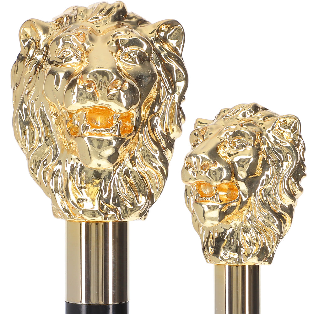 24K Gold Plated Lion Head Walking Stick With Black Beechwood