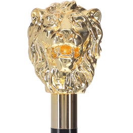 Scratch and Dent 24K Gold Plated Lion Head Walking Stick With Black Beechwood Shaft and Collar V2191