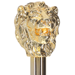 24K Gold Plated Lion Head Walking Stick With Black Beechwood Shaft and Collar