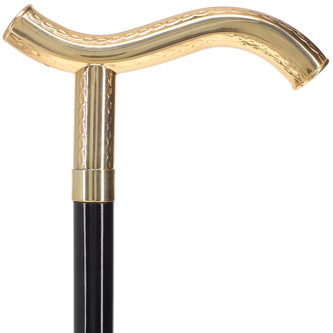 24K Gold Plated Fritz Braid Handle Walking Cane with Black Beechwood Shaft and Collar