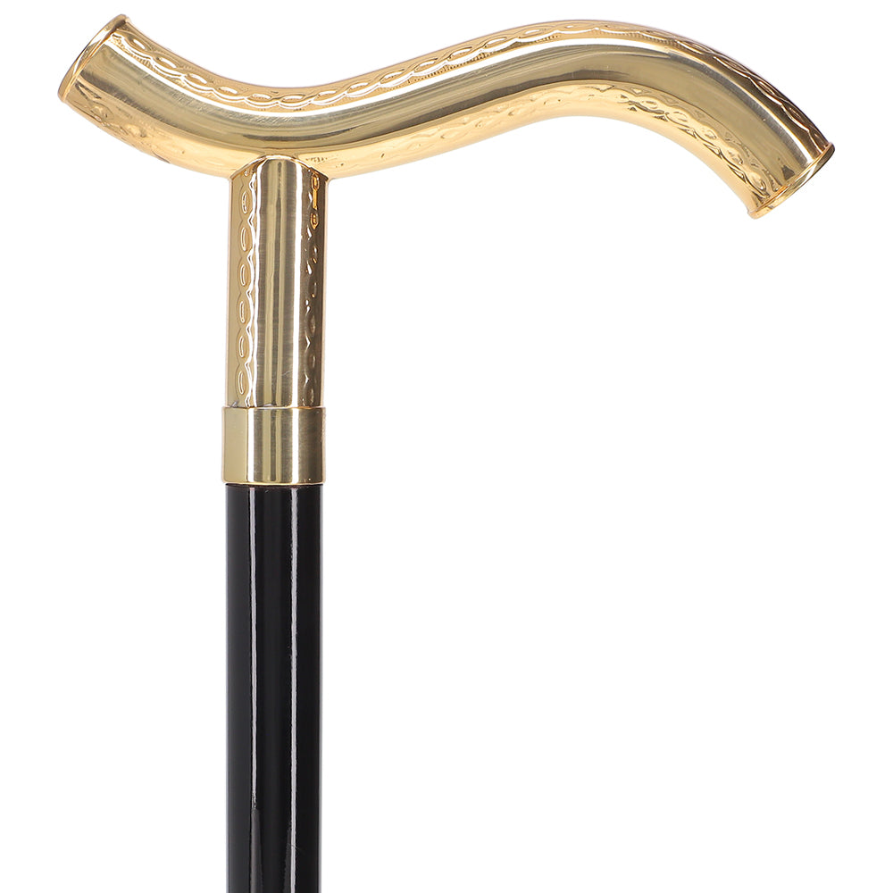 24K Gold Plated Fritz Braid Handle Walking Cane with Black Beechwood Shaft and Collar