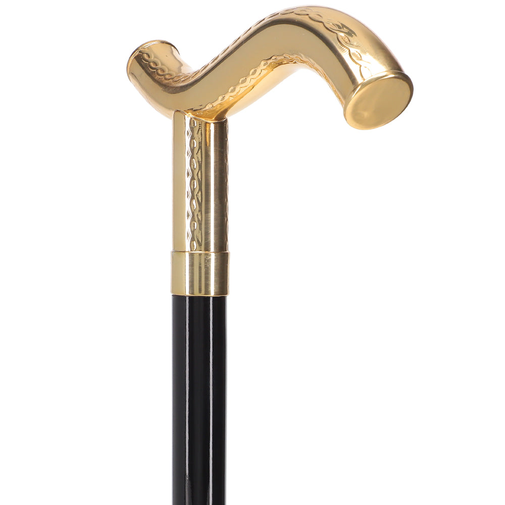 24K Gold Plated Fritz Braid Handle Walking Cane with Black Beechwood Shaft and Collar
