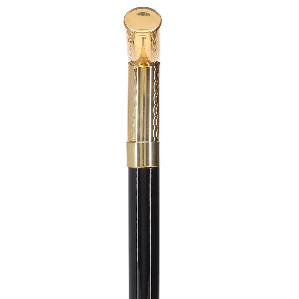24K Gold Plated Fritz Braid Handle Walking Cane with Black Beechwood Shaft and Collar