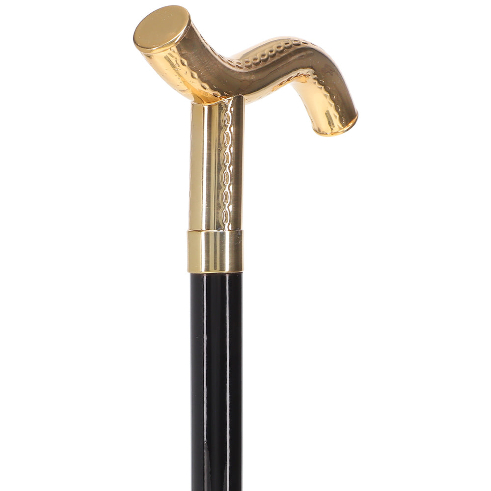 24K Gold Plated Fritz Braid Handle Walking Cane with Black Beechwood Shaft and Collar