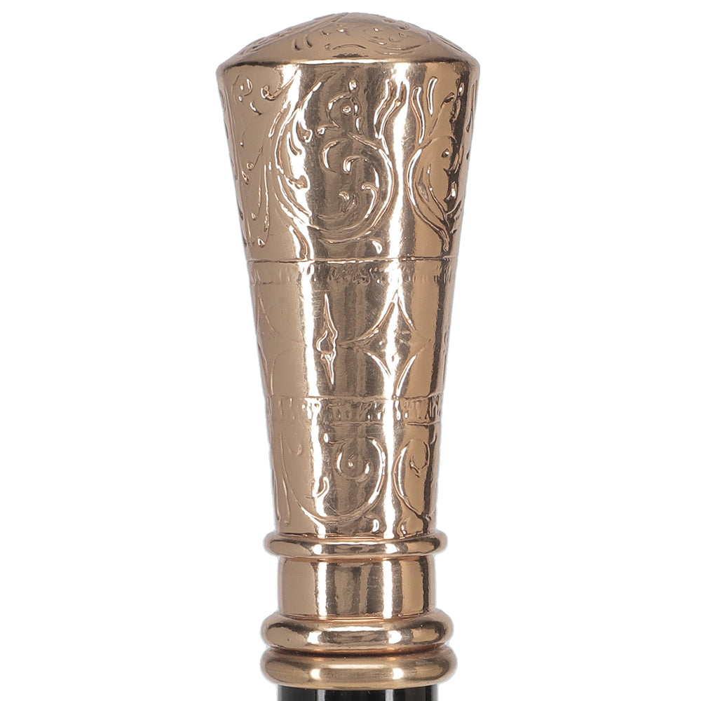 Gold Plated Petite Embossed Knob Handle Walking Cane w/ Black Beechwood Shaft & Collar