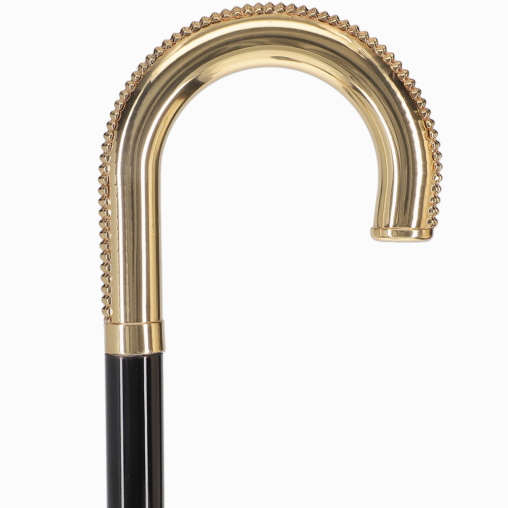 24K Gold Plated Lustrous Tourist Walking Cane w/ Black Beechwood Shaft & Collar