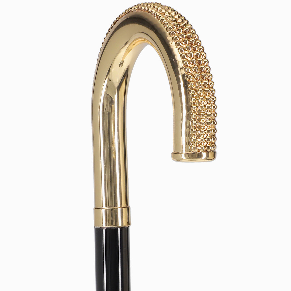 24K Gold Plated Lustrous Tourist Walking Cane w/ Black Beechwood Shaft & Collar